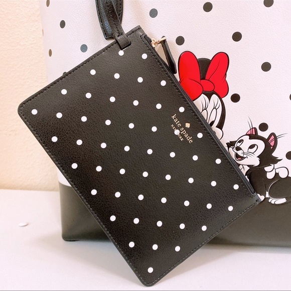 KATE SPADE X DISNEY MINNIE MOUSE & FIGARO WHITE POLKA DOT LEATHER TOTE HANDBAG - Picture 2 of 5